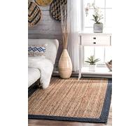 nuLOOM Fibras Naturales Border Camino de Mesa de Yute área Rugs, Yute, Azul Marino, 4' x 6'