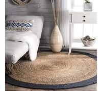 nuLOOM Fibras Naturales Border Camino de Mesa de Yute área Rugs, Yute, Azul Marino, 6' Round