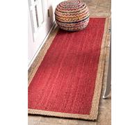 nuLOOM Fibras Naturales Border Camino de Mesa de Yute área Rugs, Yute, Rojo, 2' 6" x 8'