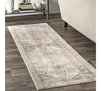 nuLOOM Harriet - Alfombra Vintage con Flecos de medallón, 2 x 10 pies, Alfombra Tradicional Neutra y Beige para Sala de Estar, Dormitorio, Comedor, Entrada, Pasillo, Cocina