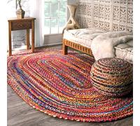 nuLOOM Tammara - Alfombra Bohemia Trenzada a Mano, 122 cm x 183 cm, Ovalada, Multicolor