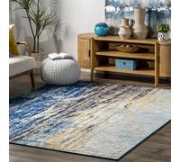 nuLOOM Waterfall Alfombra vintage abstracta, 152 cm x 243.8 cm, azul | Nuloom Katharina - Alfombra abstracta de 5 x 7 pies para sala de estar, dormitorio, comedor, color azul