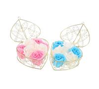 NULYLU 2piezas Cesta De Flores De Jabón Forma De Corazón De Rosas De Jabón Elegantes Con Cesta De Hierro Decorativas y Portátiles Para De Cumpleaños y Bodas