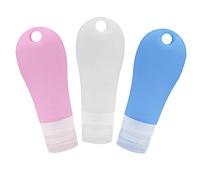 NULYLU 3 piezas Conjunto de Botellas de Silicona para Viaje Dispensadores de Jabón Portátiles Recargables y Reutilizables Azul Blanco y Rosa Contenedores de para Cosméticos y Lociones