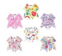 NULYLU 6 Gomas Pelo Lazo y Estampado de Pascua para Niñas, Elástico Cómodo de Poliéster Diseño de Huevos y Conejos, Pack de 6 Unidades Varios estilos