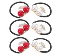 NULYLU 6piezas Gomas Elásticas Pelo Forma Cereza Gemas Falsos Accesorio Cabello Decorativo Mujeres