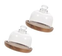 NULYLU Bandejas de Exhibición para Postres 2 Unidades, Soporte para Tartas y Cupcakes, Combinación de Madera y Vidrio, Mini Plato para Fiesta y Restaurante, Porta Alimentos Versátil