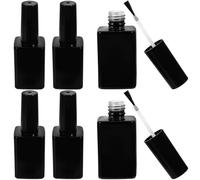 NULYLU Botellas de Vidrio Pequeñas para Esmalte de Uñas 6 Pcs 15 Ml Cuadradas Negras Rellenable con Pincel para Gel y Laca, Frascos Portátiles para Viaje y Salón de Belleza