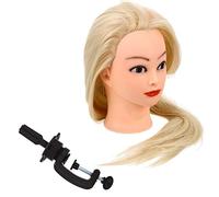 NULYLU Cabeza de Maniquí para Peluquería con Soporte Pequeño, Pelo Sintético Color Beige Maquillaje, para Practicar Peinados, Trenzas y Estilismo en Formación Profesional de Cosmetología