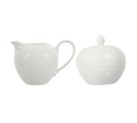NULYLU de Jarra de Leche y Azucarero y Fácil de Limpiar de Cerámica Set de 2 Piezas en Color Blanco Diseño Elegante, Multifuncional para Café Hogar