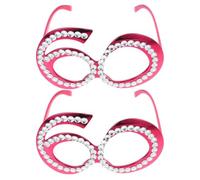 NULYLU Gafas de Cumpleaños Decorativas de Plástico Rojo Pedrería Brillante, Cómodas para Adultos, 2 Piezas para Fiesta y Photocall