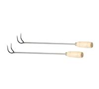 NULYLU Ganchos para Diseño Sencillo de Acero Inoxidable Mango de Madera, 2 Piezas y Fácil de Insertar para Barbacoa y Asador de Cerdo