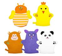 NULYLU Guantes de Baño para Bebés 5 Piezas Algodón Formas de Frutas Coloridas Exfoliantes y Compactos para Baño Infantil y Cuidado Piel Varios estilos
