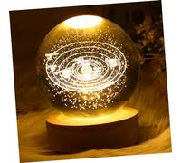 NULYLU Lámpara Mesita Noche Bola Cristal Sistema Solar Led Con Base De Madera Decorativa Luz Nocturna Ambiental Para Dormitorio y Regalo Astronómico