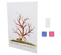 NULYLU Libro de Invitados para Shower con Árbol de Huellas Decorativo Póster para Revelar Género Incluye Cartel Tintas Azul Adhesivos para Fiestas y Recuerdos