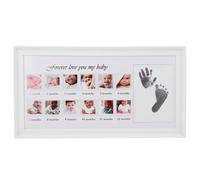 NULYLU Marco de Fotos para Huellas de Manos y Pies, Recuerdo de Crecimiento 12 Meses, Decoración Infantil en Color Claro para Pared y Mesa, Kit de Recuerdo para Recién Nacido