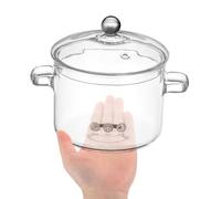 NULYLU Olla de Vidrio Borosilicato Alta Resistencia 1900ml Tapa y Doble Asa para Sopa y Fideos Instantáneos, Utensilio de Cocina Transparente para Uso Doméstico y Microondas