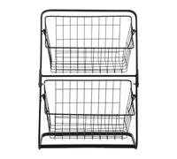 NULYLU Organizador de Almacenamiento de Cocina y Cosméticos de Hierro Negro, Ligero y Compacto, Cesta de Dos Niveles para Encimera y Escritorio Color Aleatorio