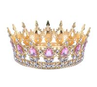 NULYLU Tiara Nupcial de Aleación Corona Completa de Gemas de Imitación Base Dorada y Cristales Rosas Tocado para Novia Dama de Honor y Eventos de Boda Accesorios Elegantes Cabello
