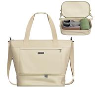 NUMADA - Bolsa de Viaje Ryanair 40x20x25 Plegable y Expandible (25-35L). Bolsa Deporte y Fin de Semana Impermeable con Bolsillo Portátil, Bolsillo Zapatos y Correa de Hombro (Beige)