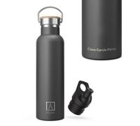 NUMADA-Botella Personalizada con Nombre 600ml de Acero Inoxidable Negra Estanca con Recubrimiento Cerámico|Frío 24H y Calor 12H|Boca Ancha|Libre BPA|Incluye 2 Tapones (1 Sport)/Bolsa Transporte