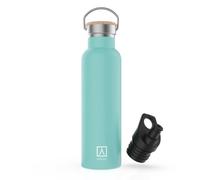 NUMADA-Botella Térmica Acero Inox 600ml Menta Estanca con Doble Pared al Vacío y Recubrimiento Cerámico. Mantiene Frío 24H y Calor 12H|Boca Ancha|Libre BPA|Incluye 2 Tapones (1 Sport)/Bolsa Transporte