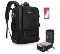 NUMADA-Mochila Viaje Cabina Avión 40x20x25cm (20L) + Regalo Neceser con Compartimento para Portátil 15". Mochila Ryanair con Asas Acolchadas, Cintas de Apriete, Zapatero y Zona para Líquidos|Negra