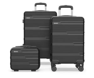 NUMADA - Juego de Maletas de Viaje 3 pzs Upfly T10 ABS. Cabina 55x40x20, Mediana 66x44x26 y Neceser Compartimentado. Set Maletas de Viaje Seguras y Resistentes | Negro