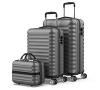 NUMADA-Juego de Maletas de Viaje Rígidas 3pzs. Mod Maleta Cabina 53cm, Maleta Mediana 63cm y Neceser, ABS Eco Friendly, 4 Ruedas Dobles, Resistentes, Ligeras y Seguras (Gris)