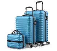NUMADA-Juego de Maletas de Viaje Rígidas 3pzs. Mod Maleta Cabina 53cm, Maleta Mediana 63cm y Neceser, ABS Eco Friendly, 4 Ruedas Dobles, Resistentes, Ligeras y Seguras (Azul)