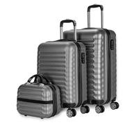 NUMADA-Juego de Maletas Rígidas 3pzs. Maleta Cabina 53cm, Maleta Mediana 63cm y Neceser. Set de Maletas de Viaje ABS Eco Friendly, 4 Ruedas Dobles, Resistentes, Ligeras y Seguras (Gris)