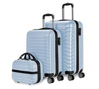 NUMADA-Juego de Maletas Rígidas 3pzs. Maleta Cabina 53cm, Maleta Mediana 63cm y Neceser. Set de Maletas de Viaje ABS Eco Friendly, 4 Ruedas Dobles, Resistentes, Ligeras y Seguras (Azul)