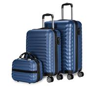 NUMADA-Juego de Maletas Rígidas 3pzs. Maleta Cabina 53cm, Maleta Mediana 63cm y Neceser. Set de Maletas de Viaje ABS Eco Friendly, 4 Ruedas Dobles, Resistentes, Ligeras y Seguras (Azul Marino)