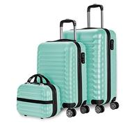 NUMADA-Juego de Maletas Rígidas 3pzs. Cabina 53cm, Mediana 63cm y Neceser. Set de Maletas de Viaje ABS Eco Friendly, 4 Ruedas Dobles, Resistentes, Ligeras y Seguras (Verde)