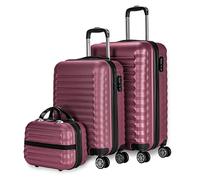 NUMADA-Juego de Maletas Rígidas 3pzs. Maleta Cabina 53cm, Maleta Mediana 63cm y Neceser. Set de Maletas de Viaje ABS Eco Friendly, 4 Ruedas Dobles, Resistentes, Ligeras y Seguras (Burdeos)