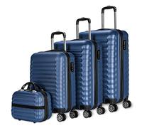 NUMADA-Juego de Maletas Rígidas 4pzs. Maleta Cabina 53cm, M. Mediana 63cm, M. Grande 75cm y Neceser. Set de Maletas de Viaje ABS Eco Friendly, 4 Ruedas Dobles, Cierre Combinación (Azul Marino)