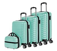 NUMADA-Juego de Maletas Rígidas 4pzs. Maleta Cabina 53cm, M. Mediana 63cm, M. Grande 75cm y Neceser. Set de Maletas de Viaje ABS Eco Friendly, 4 Ruedas Dobles, Cierre Combinación (Verde)
