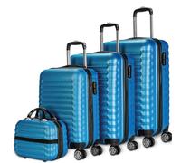 NUMADA-Juego de Maletas Rígidas 4pzs. Maleta Cabina 53cm, M. Mediana 63cm, M. Grande 75cm y Neceser. Set de Maletas de Viaje ABS Eco Friendly, 4 Ruedas Dobles, Cierre Combinación (Azul Eléctrico)