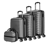 NUMADA-Juego de Maletas Rígidas 4pzs. Maleta Cabina 53cm, M. Mediana 63cm, M. Grande 75cm y Neceser. Set de Maletas de Viaje ABS Eco Friendly, 4 Ruedas Dobles, Cierre Combinación (Gris)