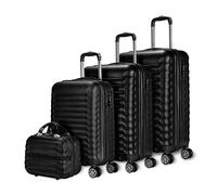 NUMADA-Juego de Maletas Rígidas 4pzs. Mod. Newteck Maleta Cabina 53cm, M. Mediana 63cm, M. Grande 75cm y Neceser, ABS Eco Friendly, 4 Ruedas Dobles, Cierre Combinación (Negro)