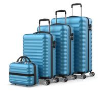 NUMADA - Juego Maletas 4pzs, Grande 75x49x29,5cm, Mediana 63x39,5x26,8cm, Pequeña 53x33,5x22cm y Neceser, ABS, Rígidas, Resistentes, 4 Ruedas Dobles, Ligeras, Candado Combinación Lateral