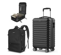 NUMADA-Maleta de Viaje Cabina 55x36x19cm (30L) + Mochila Viaje Cabina Avión 40x20x25cm (20L). Maleta de Mano Rígida Resistente, Ligera. Mochila Ryanair con Asas Acolchadas, Cintas de Apriete, Zapatero