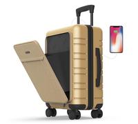 NUMADA - Maleta de Viaje Cabina (56x37x23,5cm) UpFly T21 con Bolsillo Portátil de 15", Cierre TSA y Carga USB. Maleta de Mano Rígida con 4 Ruedas 360 y Múltiples Compartimentos Interiores | Champagne