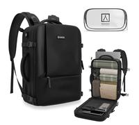 NUMADA-Mochila Viaje Cabina Avión 40x20x25cm (20L) + Regalo Neceser con Compartimento para Portátil 15". Mochila Ryanair con Asas Acolchadas, Cintas de Apriete, Zapatero y Zona para Líquidos|Negra