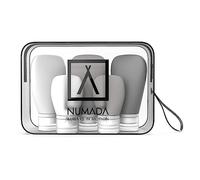 NUMADA - Neceser Transparente Midweek A20 con 5 Botes de Silicona (3x90ml y 2x60ml) para Viajes en Avión. Bolsa Transparente Avión con Botes Anti Fugas, Fáciles de Rellenar y Limpiar. Libre BPA