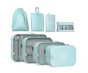 NUMADA - Organizador Maleta Set 8 Midw 80 Impermeable con Bolsa de Zapatos. Packing Cubes con Malla Transparente, Asa de Transporte y Cremallera Doble | Ahorro Espacio | Diferentes Medidas | Azul