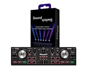 Numark DJ2GO2 Touch y SoundSwitch DMX Micro Interface - Controlador DJ USB de 2 canales con interfaz de USB a DMX + Serato DJ Lite