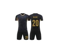 (Number 20, XL Height 170-175CM) Customized Black Football Jerseys with Gold Color For Men Children Wear, Polyester Breathable Boys Girls Soccer Shirt