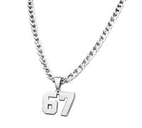 Number 67 Necklace - Stainless Steel Pendant, Funny Unisex Jewelry, Decorative Chain Charm | Fall Winter Thanksgiving Holiday Party Wear Fashion Accessory, Home Room Vacation Garden Indoor Outdoor