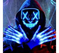 Numbudh - Mascarilla LED de Halloween (3 modos de iluminación), color rojo verde azul, 21 cm x 17,5 cm (blue)